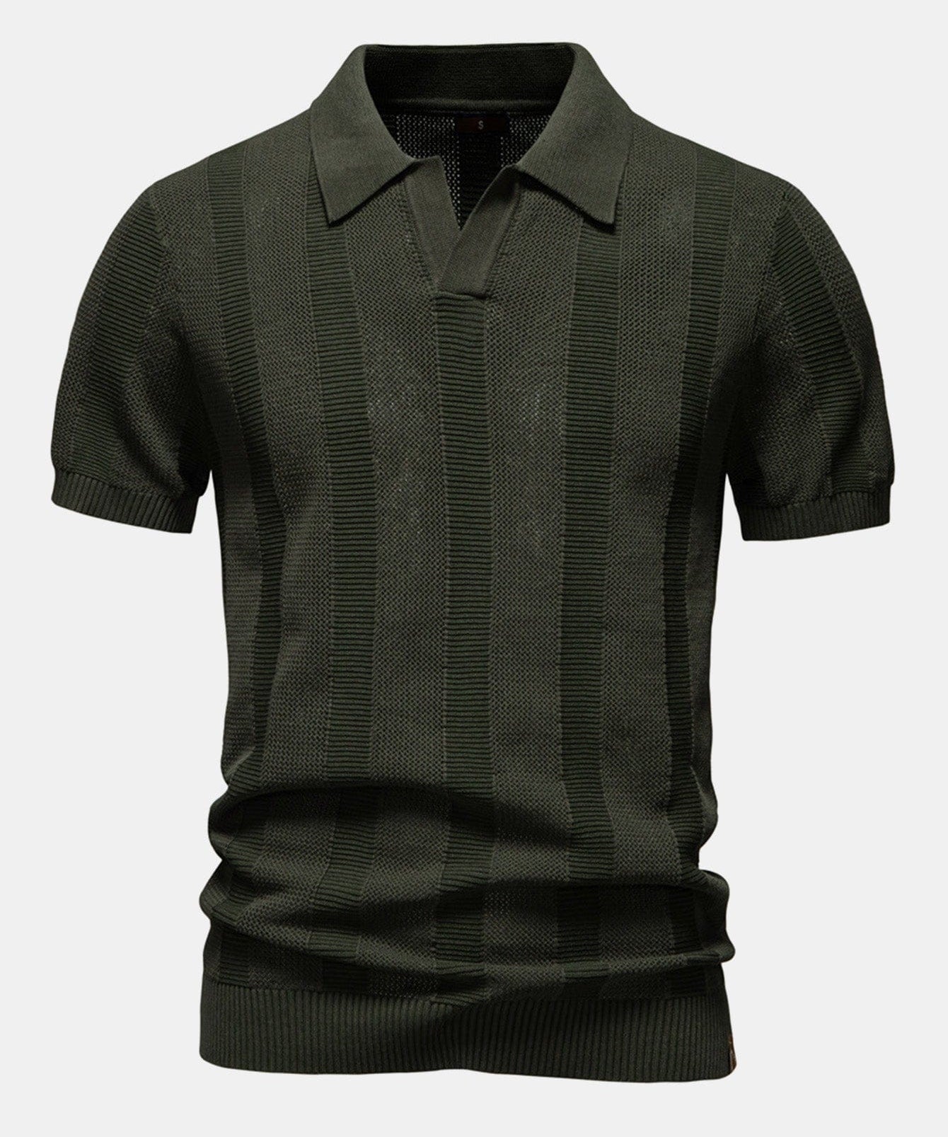 Velira Polo tamsiai žalia / S Stripe Hollow Knit V Neck Polo Marškiniai