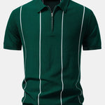 Velira Polo tamsiai žalia / XS Dryžuota Zip Up Megzta Polo Marškinėliai