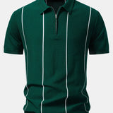 Velira Polo tamsiai žalia / XS Dryžuota Zip Up Megzta Polo Marškinėliai