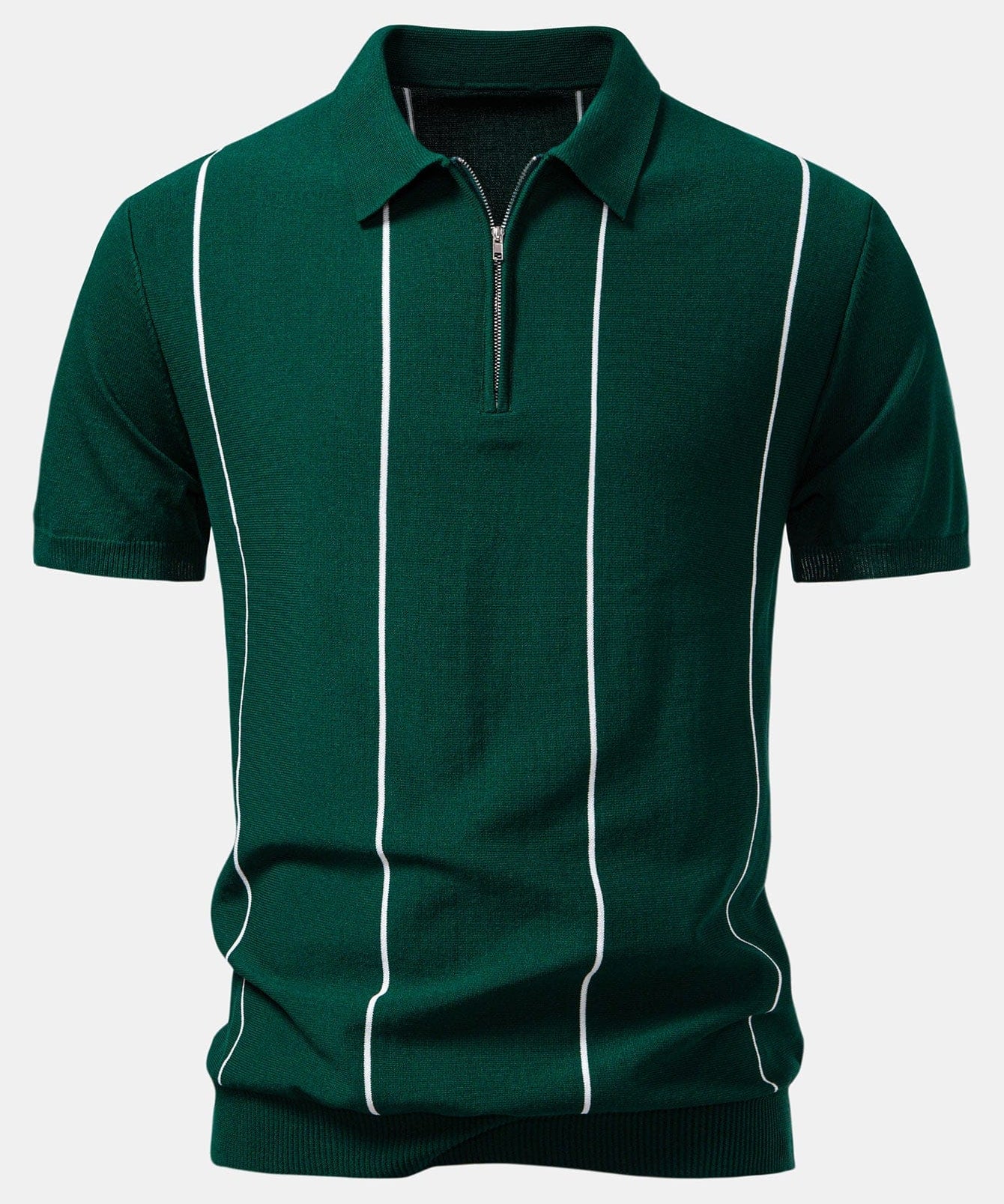 Velira Polo tamsiai žalia / XS Dryžuota Zip Up Megzta Polo Marškinėliai