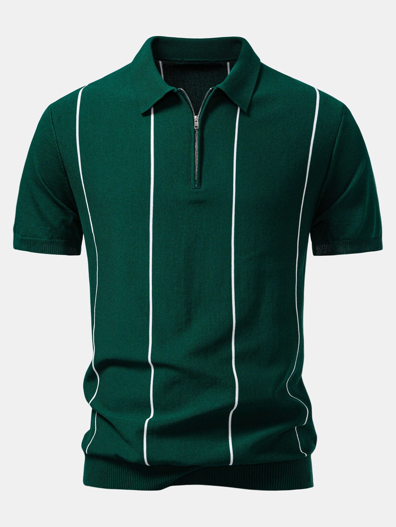 Velira Polo tamsiai žalia / XS Dryžuota Zip Up Megzta Polo Marškinėliai