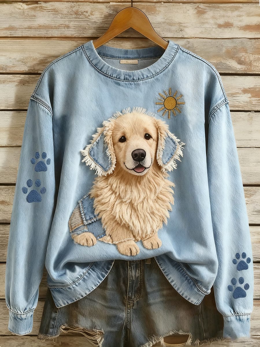 Velira S Chica™ | Džinsinio audinio patchwork marškiniai su šunų motyvais