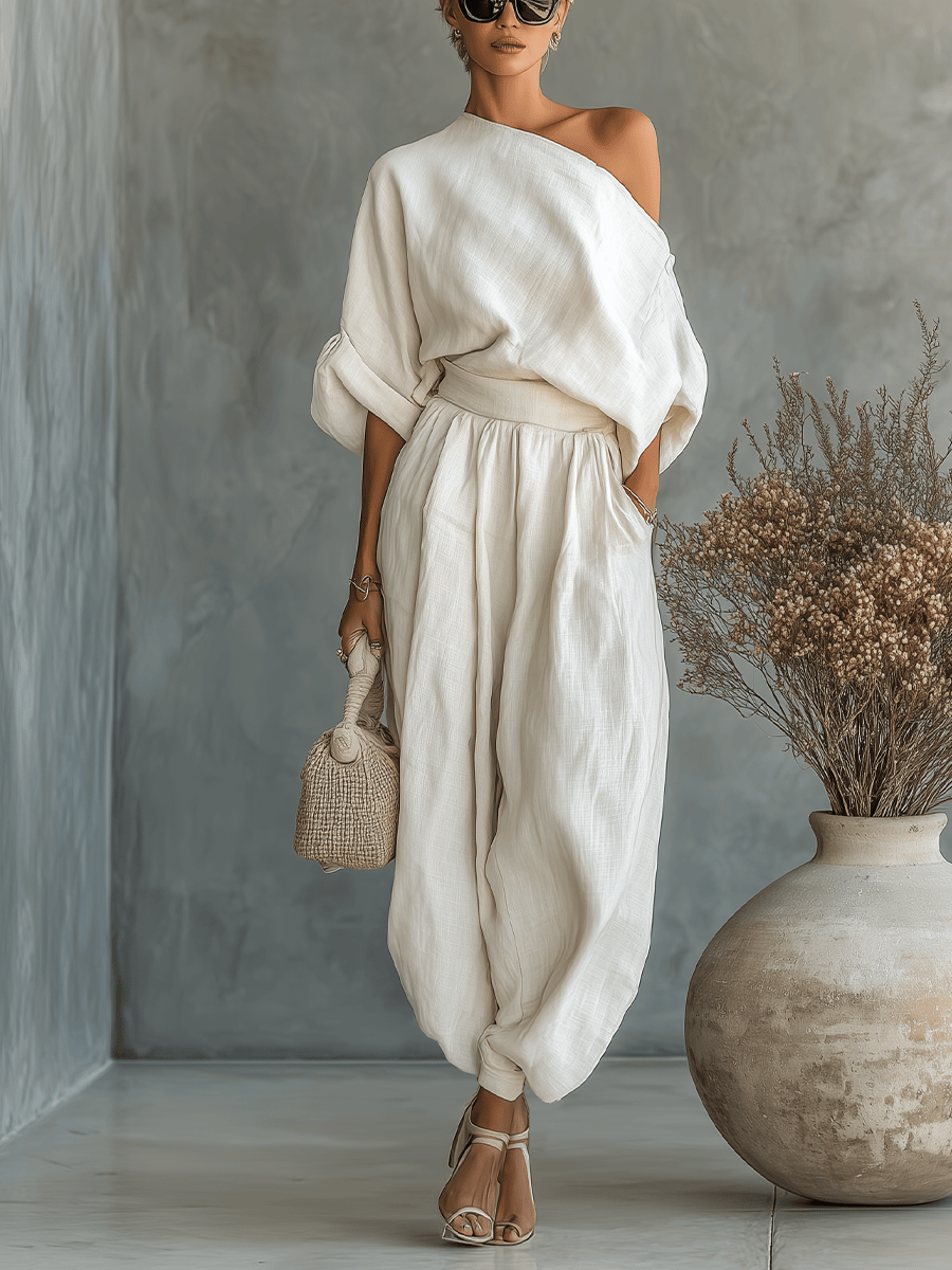 Velira Set Griuvusi balta / XS Lino rinkinys be petnešų