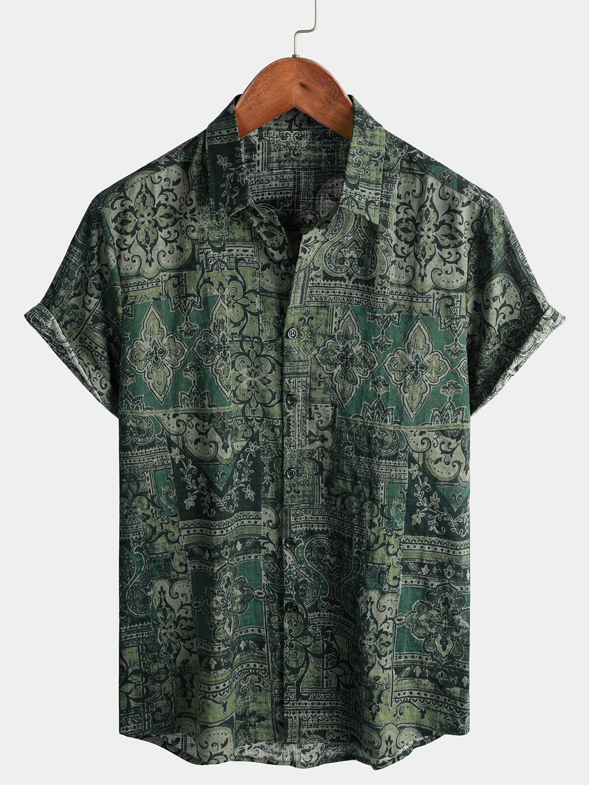 Velira short Žalia / S Vyrų retro atostogų 70-ųjų paisley trumpomis rankovėmis marškiniai