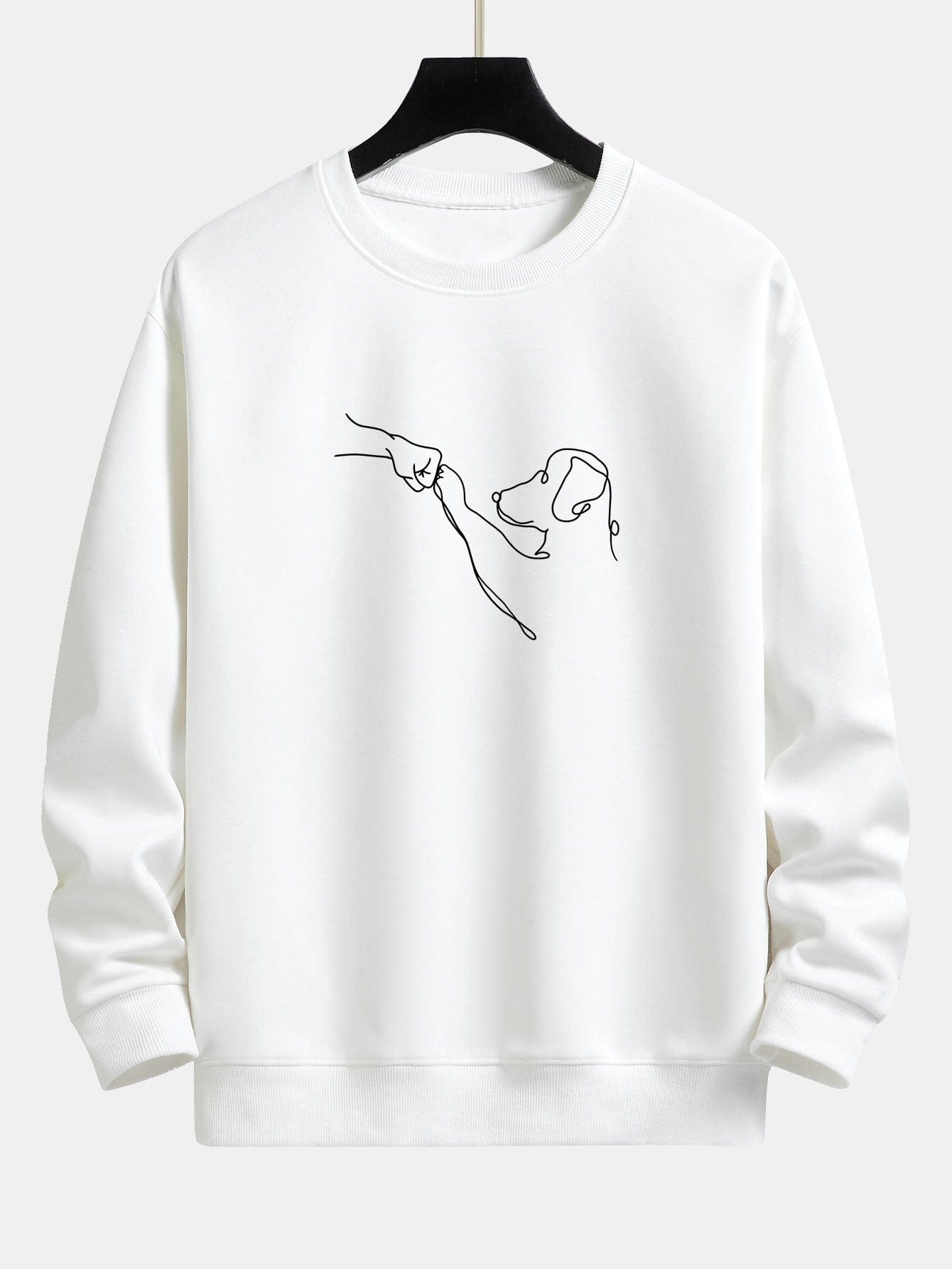 Velira Sweatshirts balta / S Šuo Linijos Piešimo Spauda Atsipalaidavęs Dydis Palaidinukė