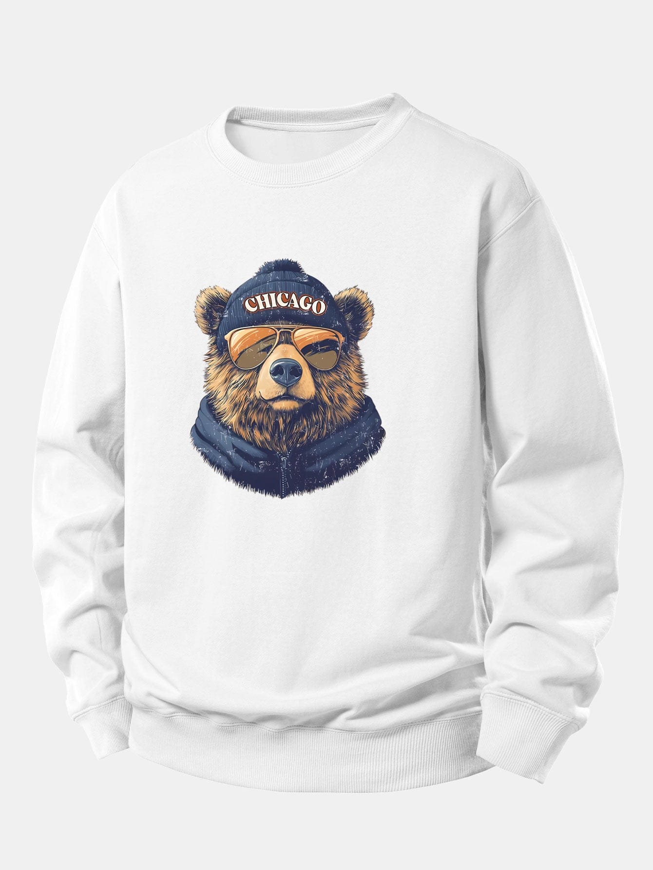 Velira Sweatshirts Balta / XS Čikagos Akiniai nuo saulės Lokio Spauda Laisvas Fit Megztinis