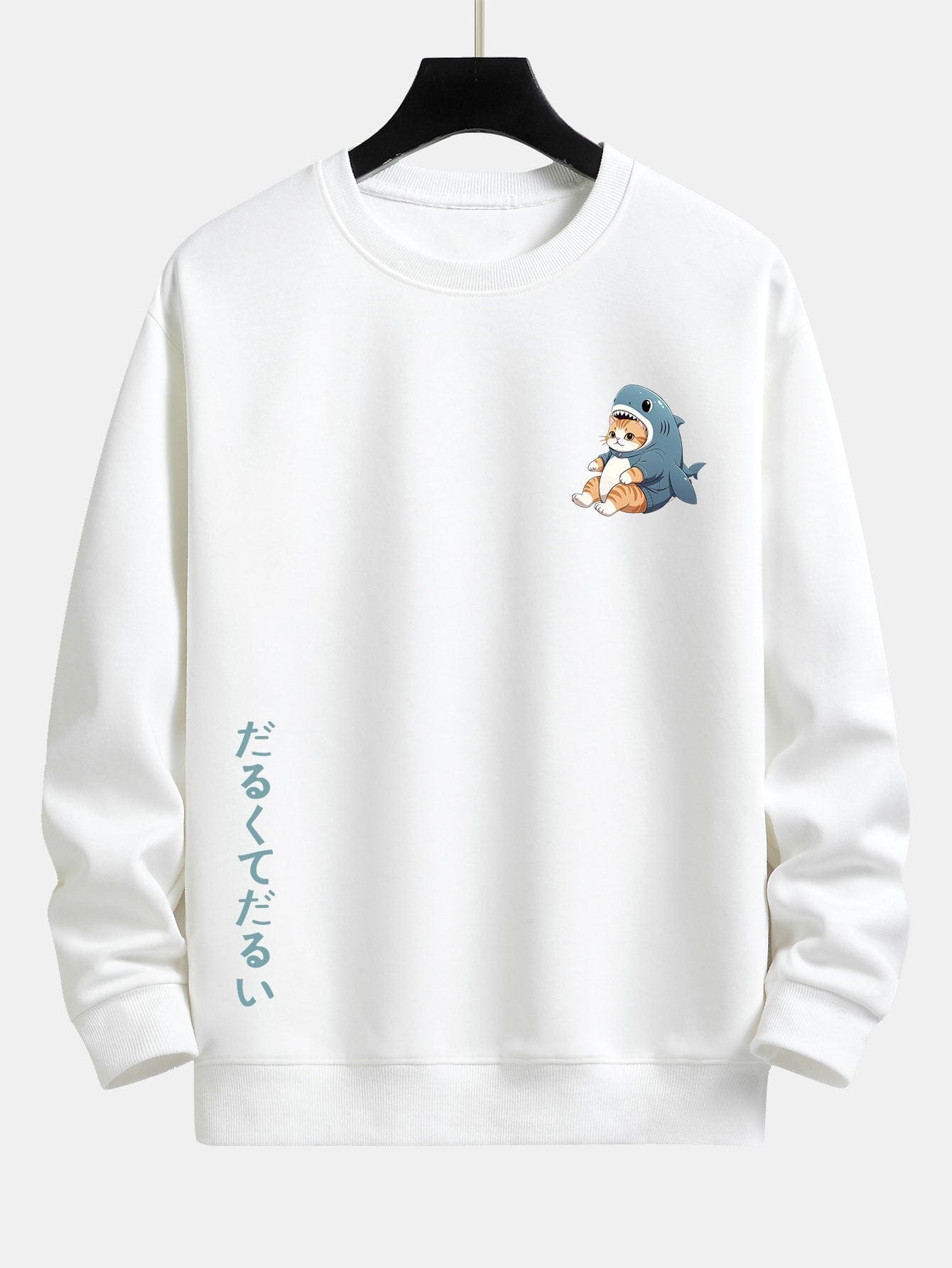 Velira Sweatshirts balta / XS Katė ryklių kostiumu spausdinta laisvalaikio fitas džemperis
