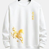 Velira Sweatshirts Balta / XS Laimingas Arklių Metų Grafikos Laisvalaikio Pralaisvintas Megztinis