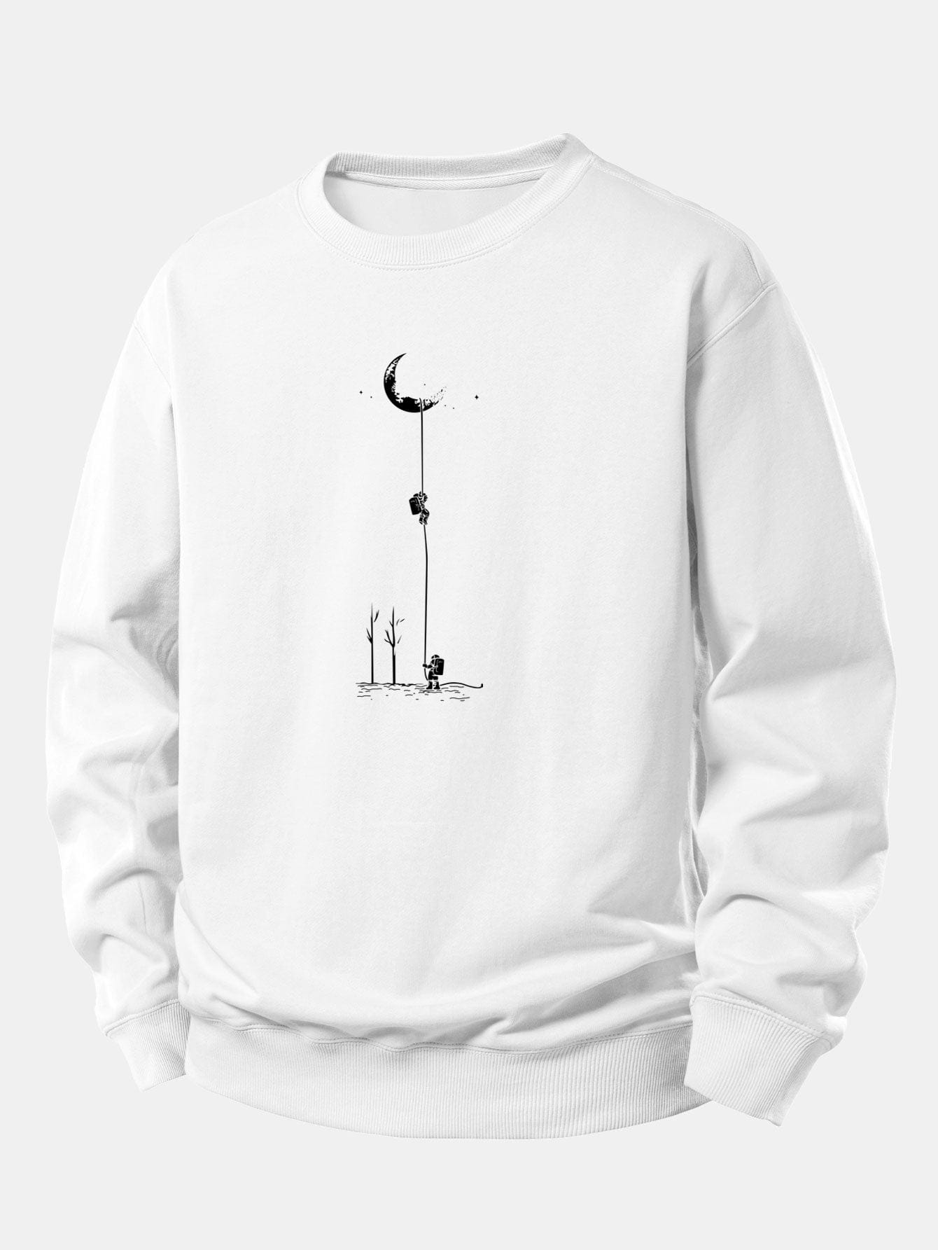 Velira Sweatshirts Balta / XS Mėnulio Astronauto Spauda Laisvo Pjūvio Džemperis