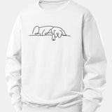 Velira Sweatshirts Balta / XS Miegantis Šuo Linijos Spauda Laisvas Fit Megztinis