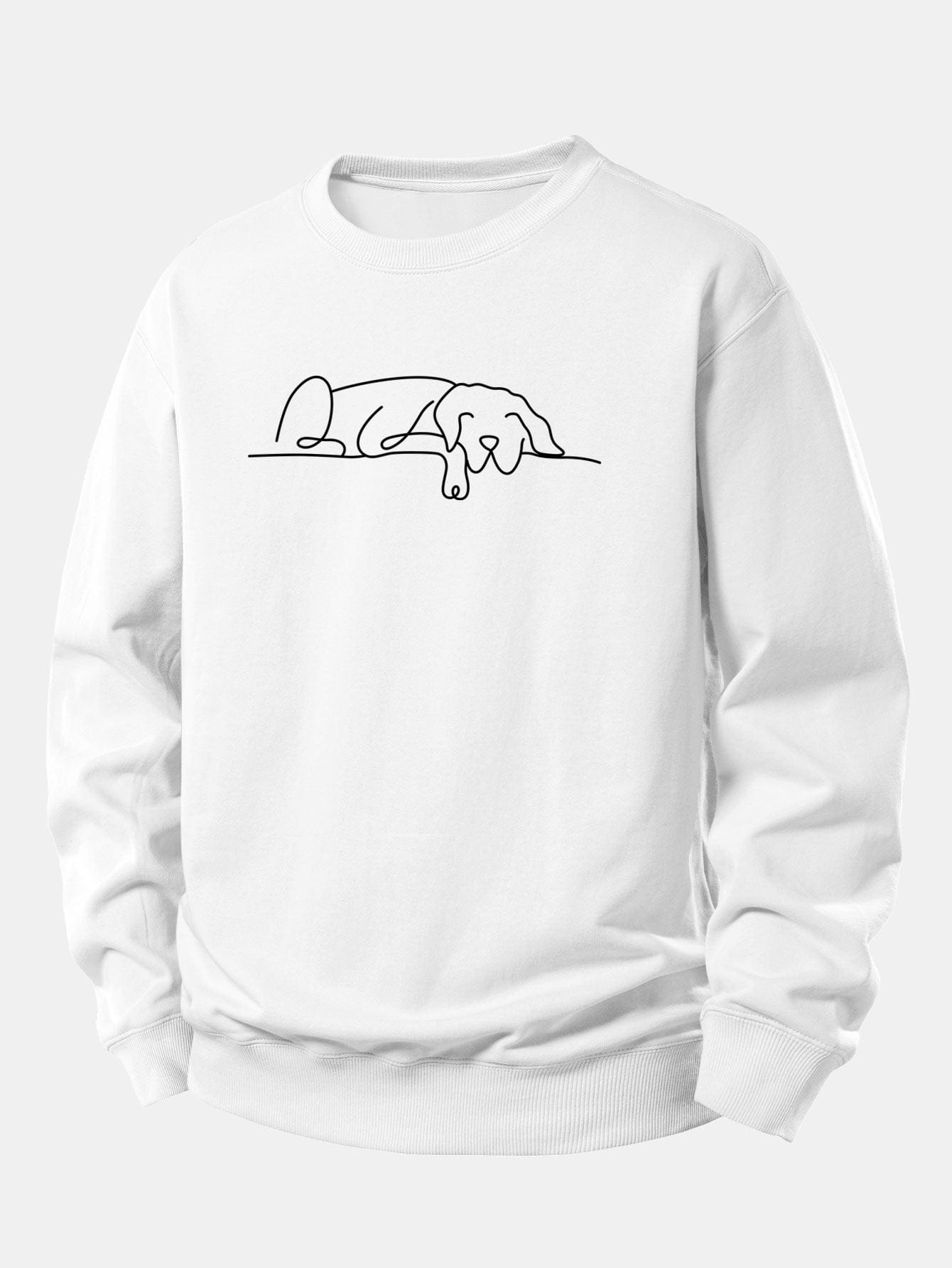 Velira Sweatshirts Balta / XS Miegantis Šuo Linijos Spauda Laisvas Fit Megztinis