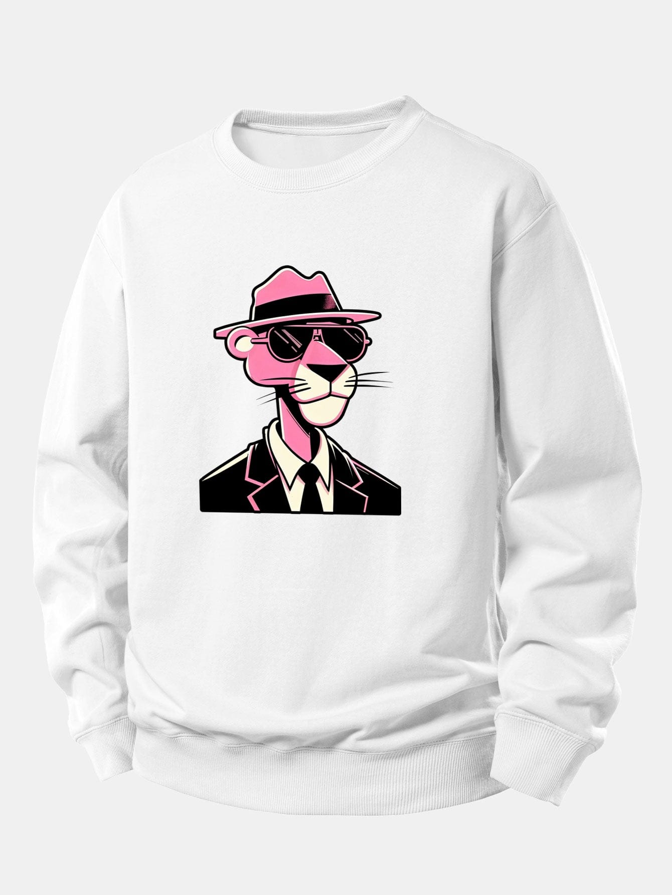 Velira Sweatshirts Balta / XS Rožinė džentelmenų panteros spauda laisvo kirpimo megztinis