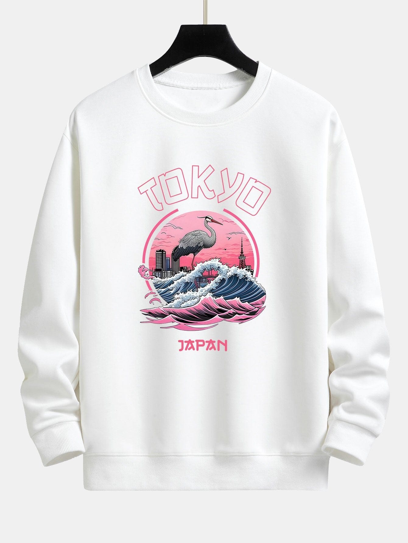 Velira Sweatshirts balta / XS Tokijo Banga Gervė Paukštis Spauda Laisvas Fit Megztinis