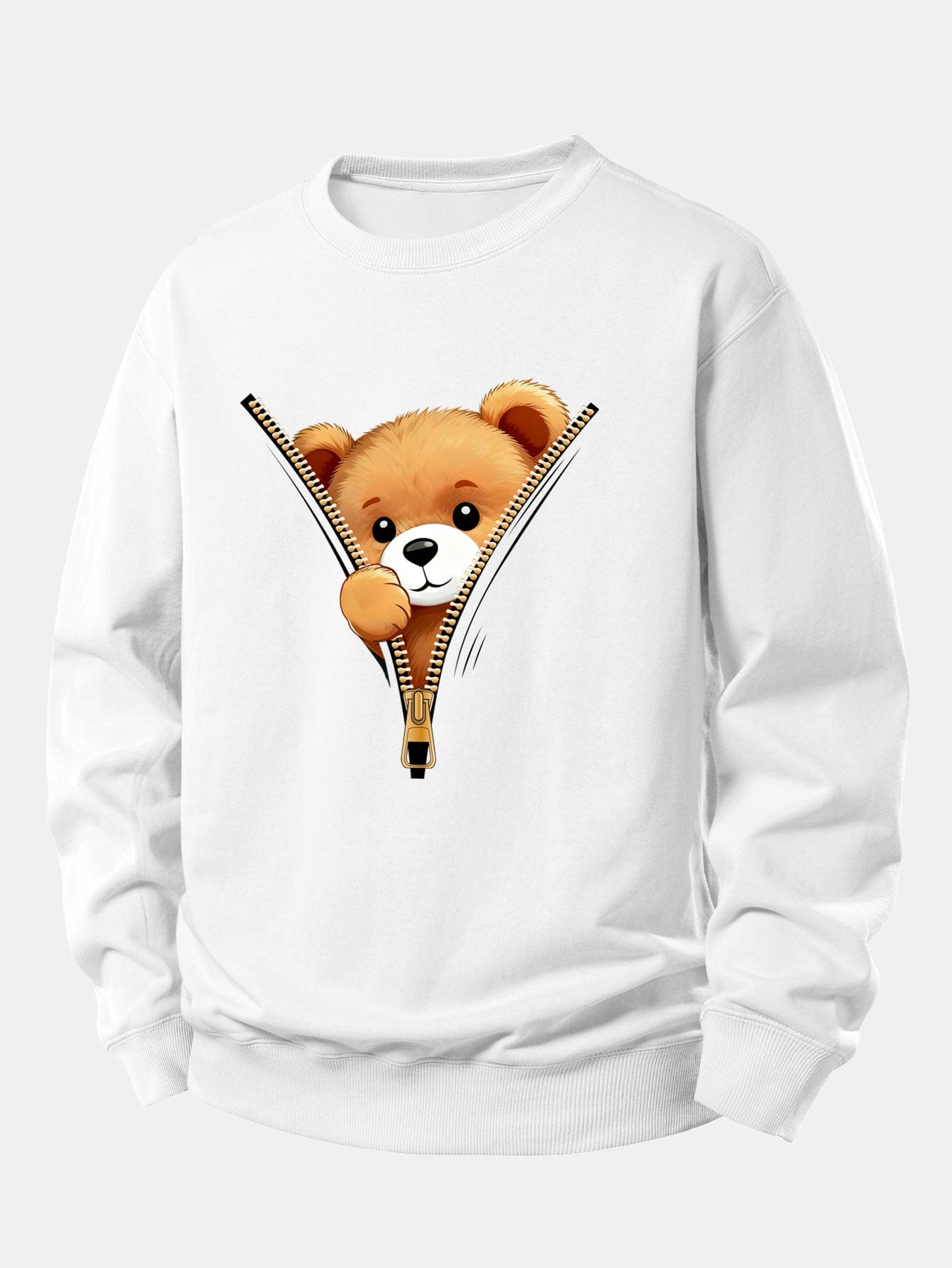 Velira Sweatshirts Balta / XS Užtrauktuko meškiuko spauda laisvo kirpimo džemperis