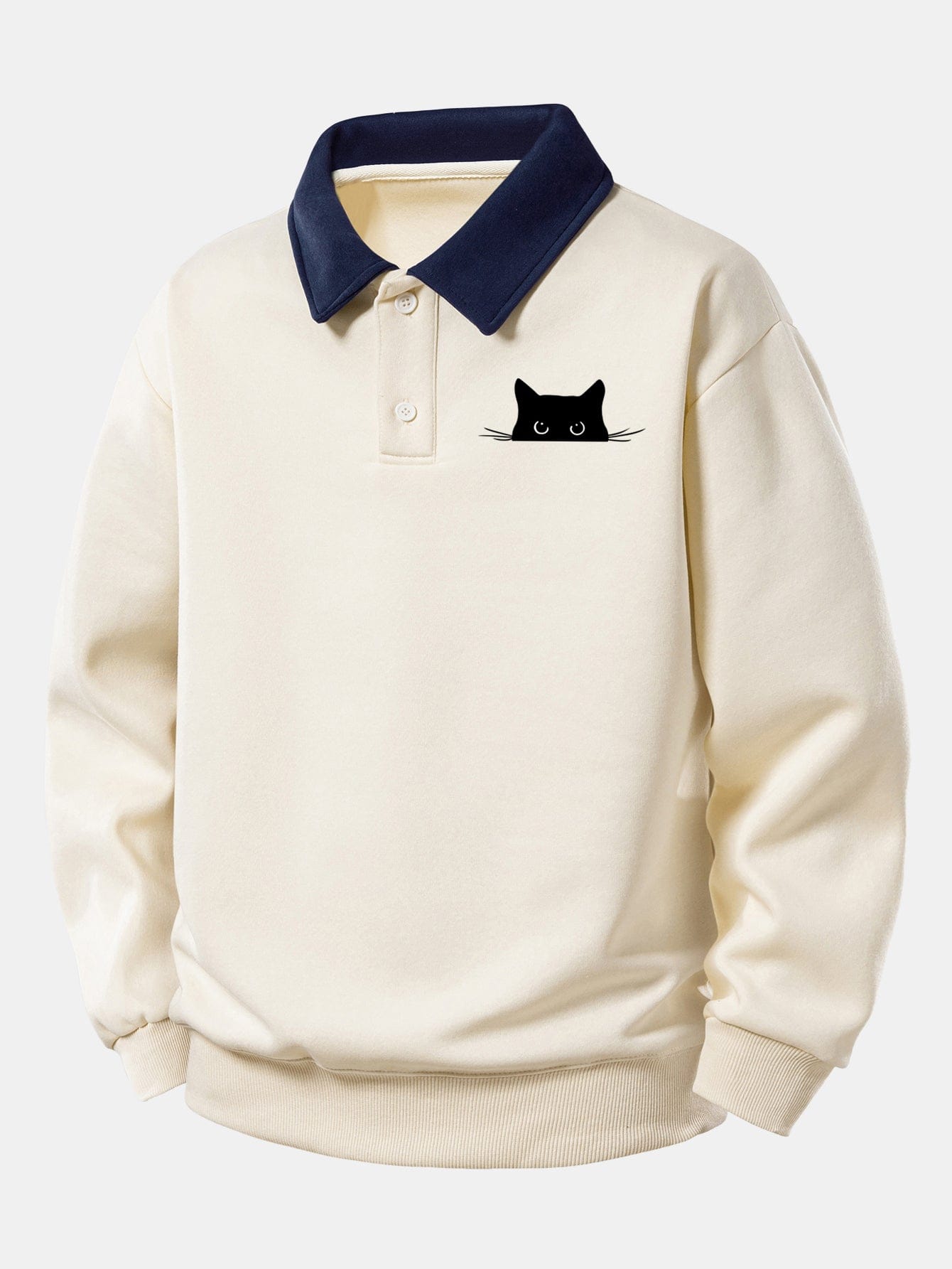 Velira Sweatshirts Bežinė / XS Atsipalaidavęs juodos katės rašto kontrastingas polo džemperis