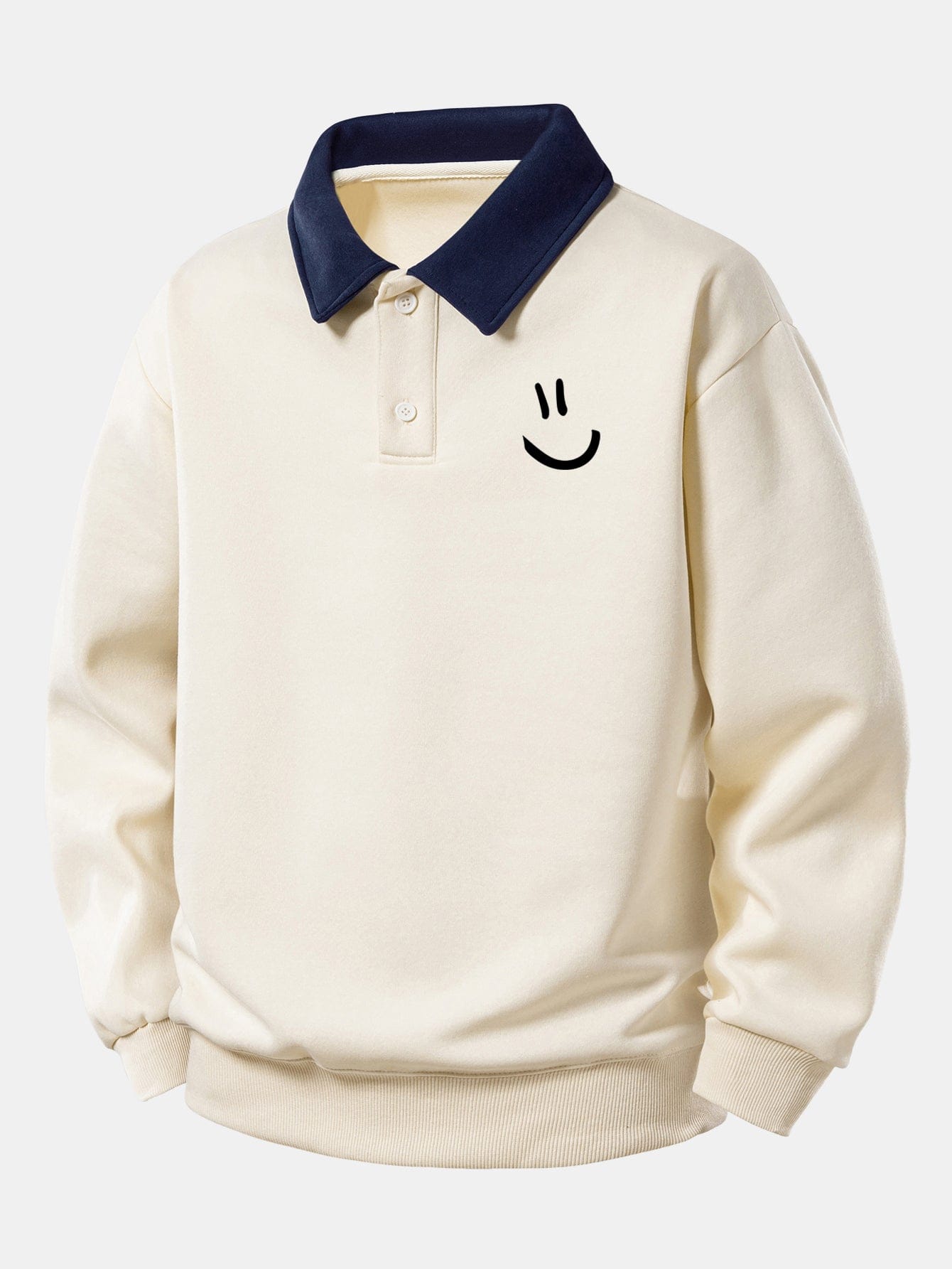Velira Sweatshirts Bežinė / XS Atsipalaidavusio kirpimo šypsenėlės printo kontrastingas polo džemperis