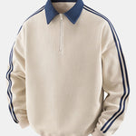 Velira Sweatshirts Bežinė / XS Juostuotas Vaflinis Užtrauktuko Polo Kaklo Megztinis