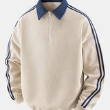 Velira Sweatshirts Bežinė / XS Juostuotas Vaflinis Užtrauktuko Polo Kaklo Megztinis