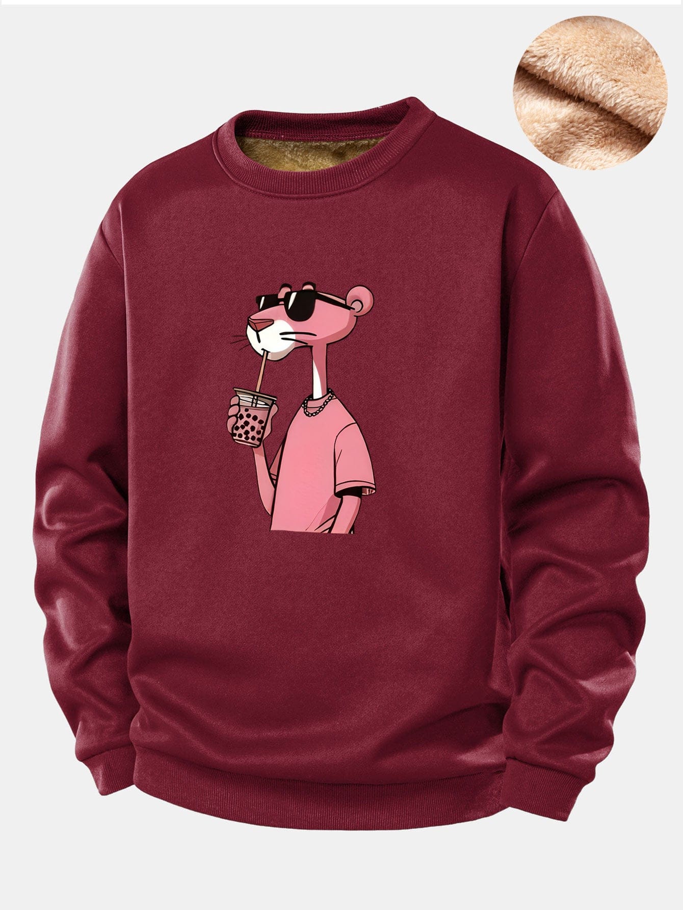 Velira Sweatshirts Bordo / S Rožinė Panto Print Teddy Fleece Pamušalu Sweatshirt