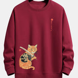 Velira Sweatshirts bordo / S Samurajų Karo Katės Spauda Laisvo Pjūvio Džemperis