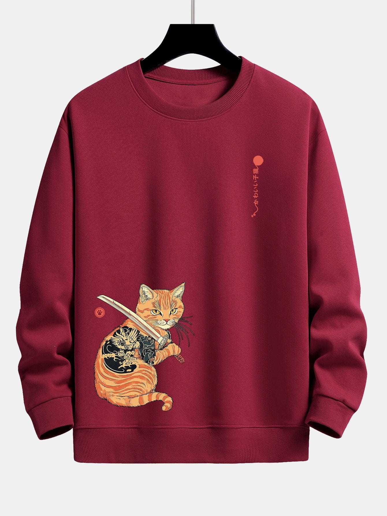 Velira Sweatshirts bordo / S Samurajų Karo Katės Spauda Laisvo Pjūvio Džemperis