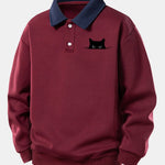 Velira Sweatshirts Bordo / XS Atsipalaidavęs juodos katės rašto kontrastingas polo džemperis