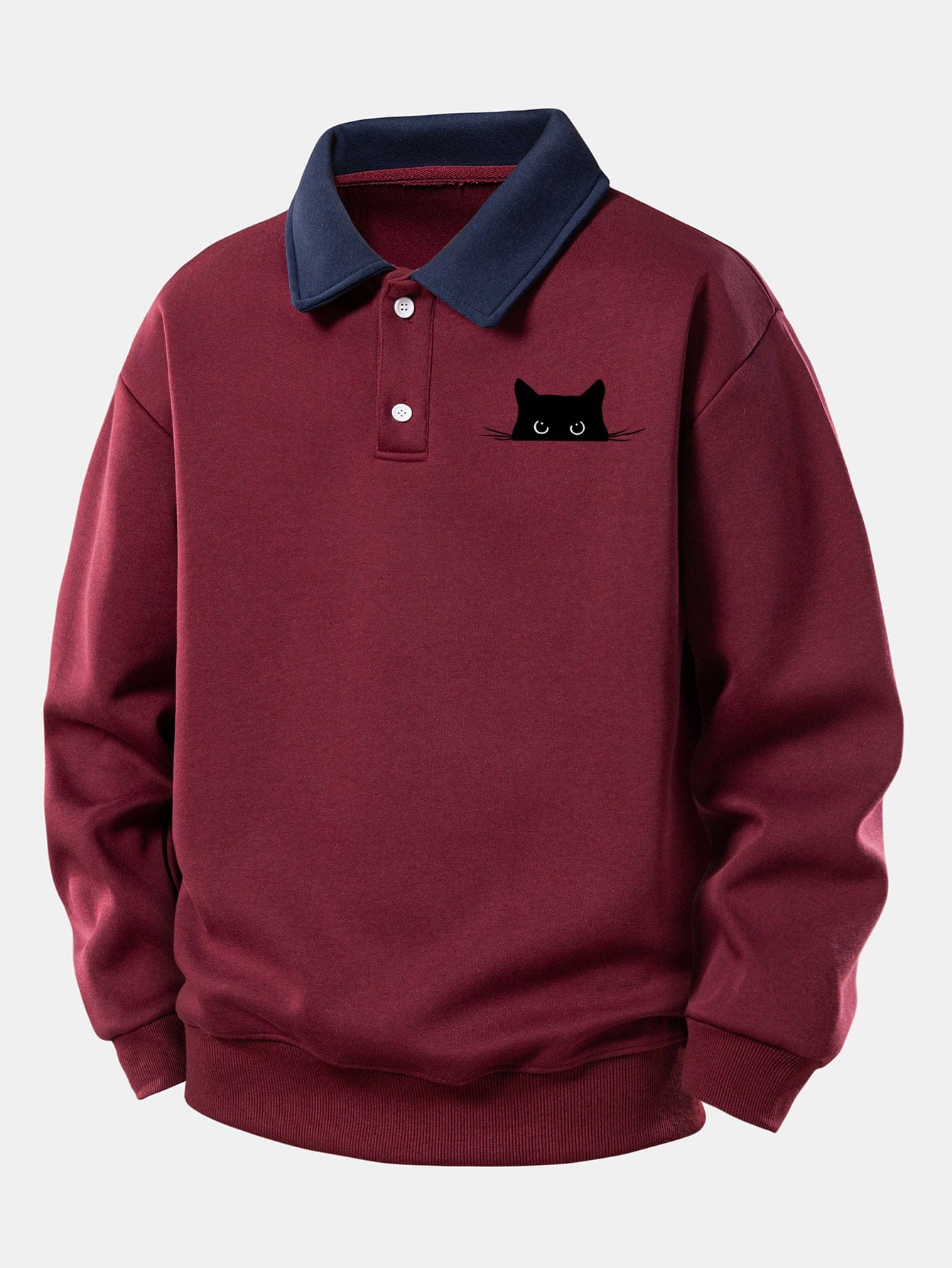 Velira Sweatshirts Bordo / XS Atsipalaidavęs juodos katės rašto kontrastingas polo džemperis