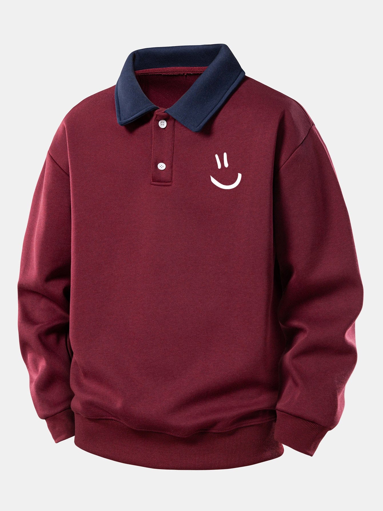 Velira Sweatshirts Bordo / XS Atsipalaidavusio kirpimo šypsenėlės printo kontrastingas polo džemperis
