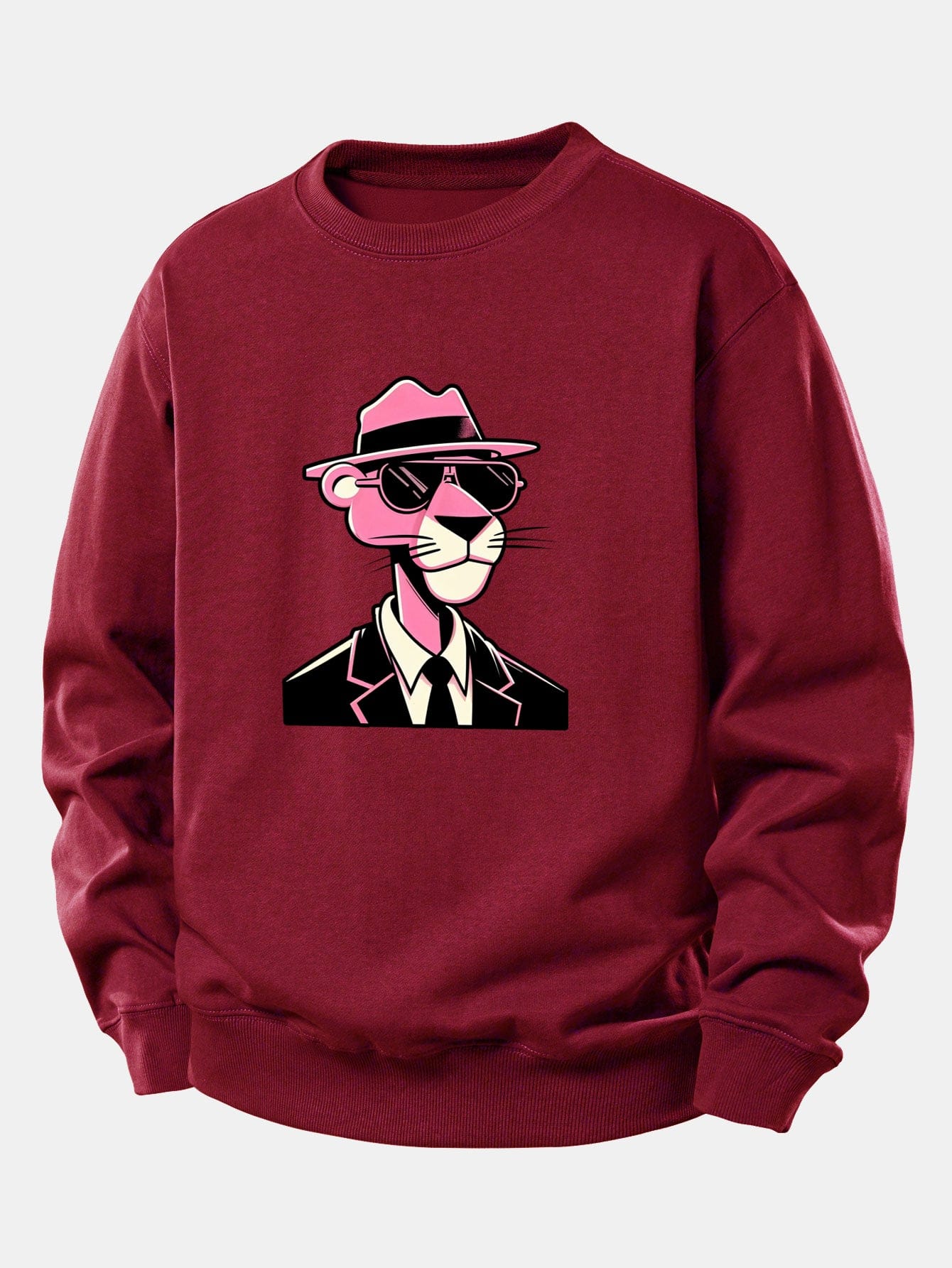 Velira Sweatshirts Bordo / XS Rožinė džentelmenų panteros spauda laisvo kirpimo megztinis
