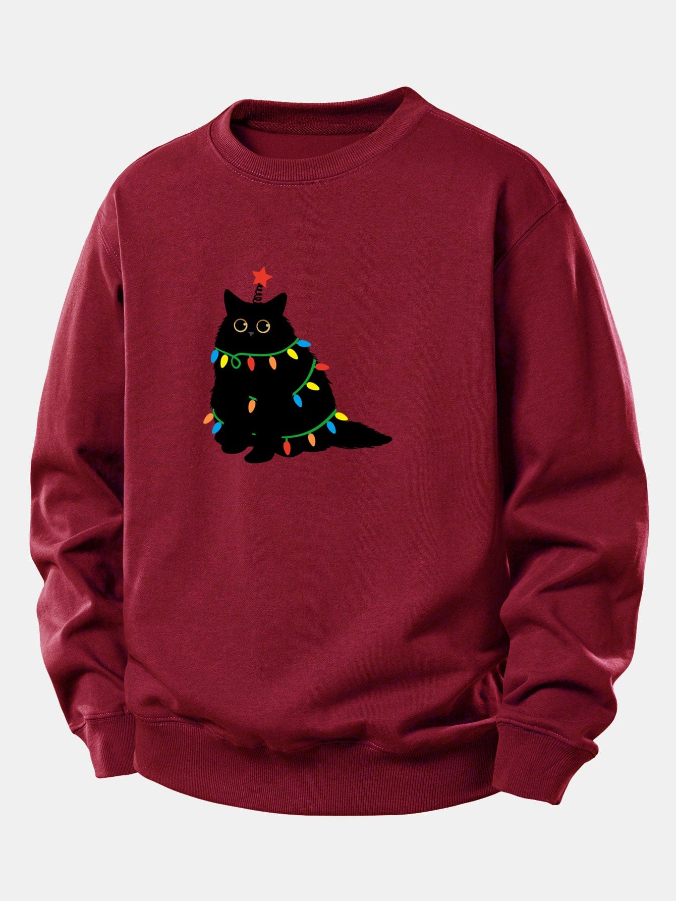 Velira Sweatshirts Bordo / XS Spalvinga Lengva Juoda Katė Spauda Laisvas Fit Megztinis