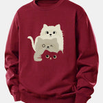 Velira Sweatshirts Bordo / XS Trys Katės Spauda Laisvo Pjūvio Džemperis