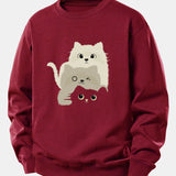 Velira Sweatshirts Bordo / XS Trys Katės Spauda Laisvo Pjūvio Džemperis