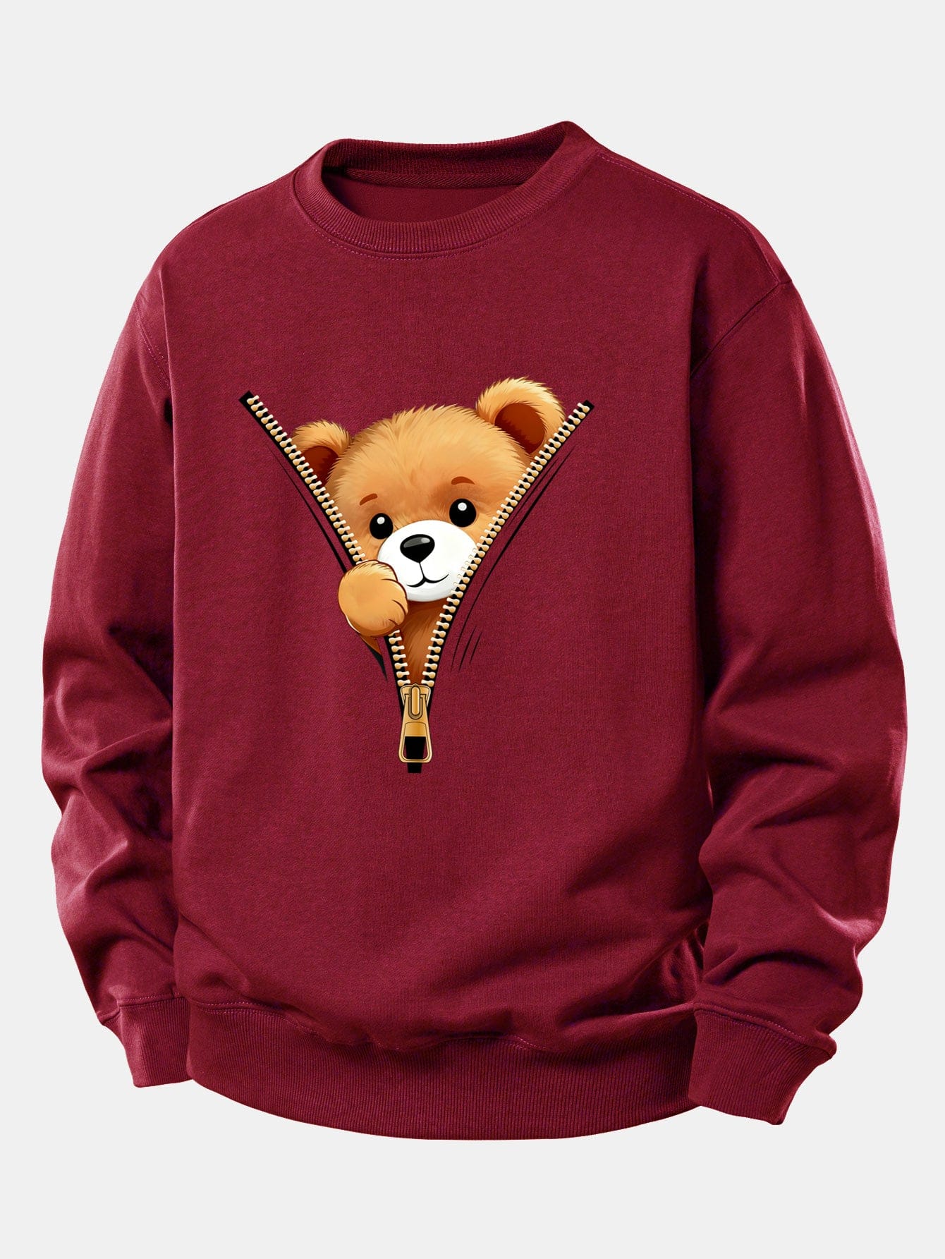 Velira Sweatshirts Bordo / XS Užtrauktuko meškiuko spauda laisvo kirpimo džemperis