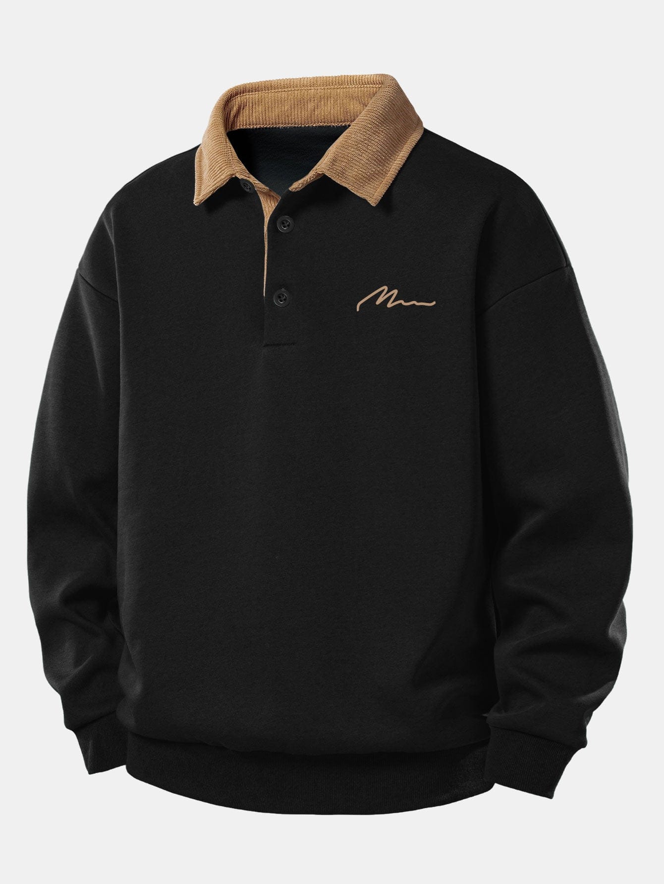 Velira Sweatshirts Juoda / S Atsipalaidavęs Fit Vyrų Spauda Kontrastinė Švelni Polo Apykaklės Megztinis