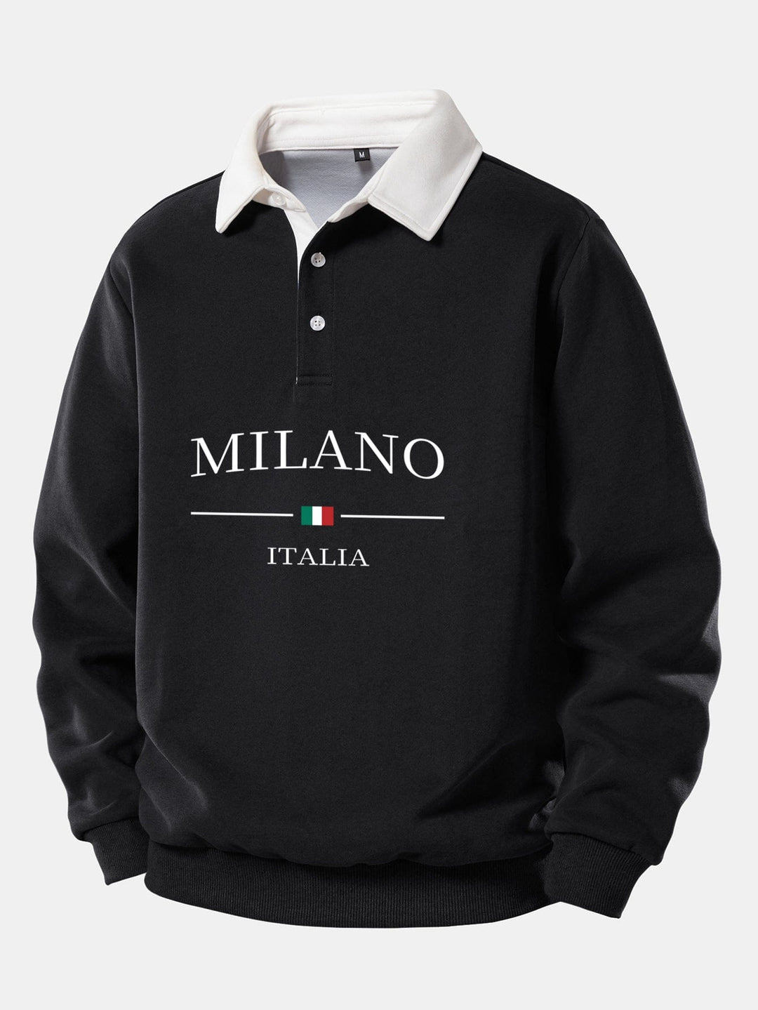 Velira Sweatshirts Juoda / S Milano Spausdinimo Kontrasto Polo Apykaklės Megztinis