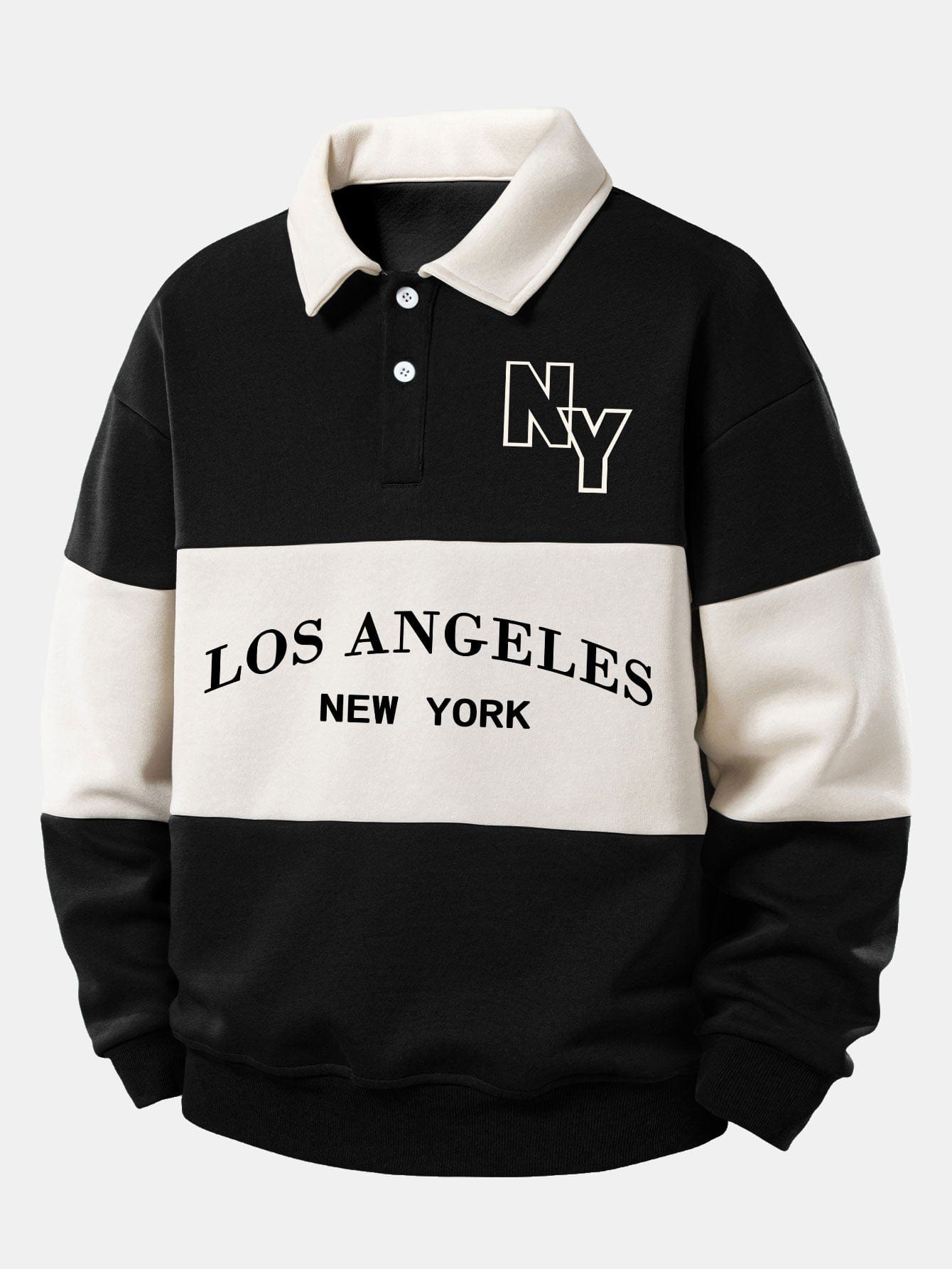 Velira Sweatshirts Juoda / S Relaksuotas Los Andželo spausdinimo spalvų blokas polo apykaklės džemperis