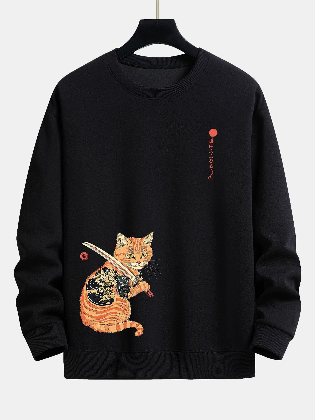 Velira Sweatshirts juoda / S Samurajų Karo Katės Spauda Laisvo Pjūvio Džemperis