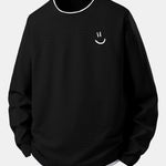 Velira Sweatshirts Juoda / S Šypsenėlių veido spauda 2 in 1 ilgomis rankovėmis vaflinis marškinėliai
