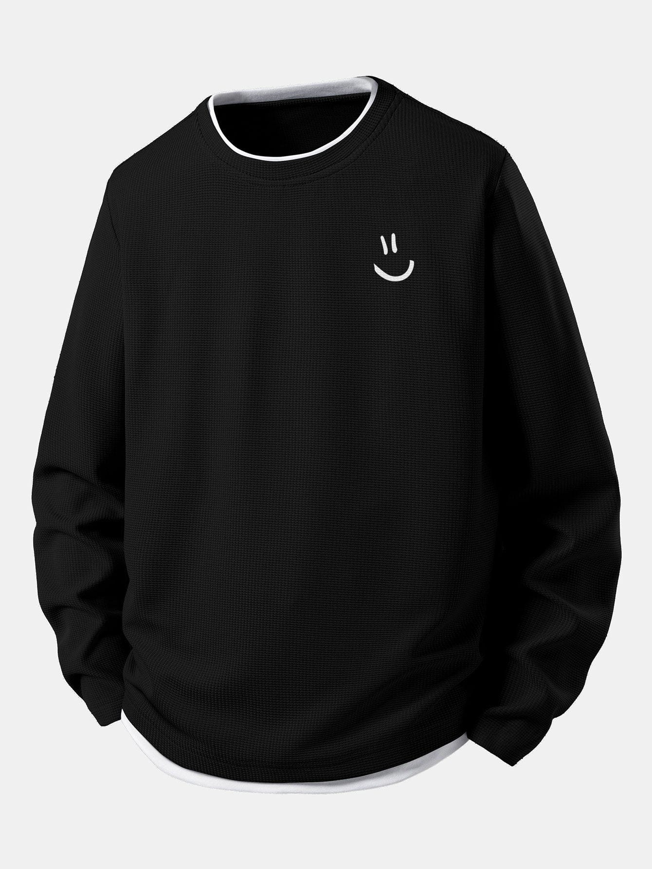 Velira Sweatshirts Juoda / S Šypsenėlių veido spauda 2 in 1 ilgomis rankovėmis vaflinis marškinėliai