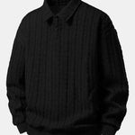 Velira Sweatshirts Juoda / XS Atsipalaidavęs Fit Sukurtas Jacquard Polo Džemperis