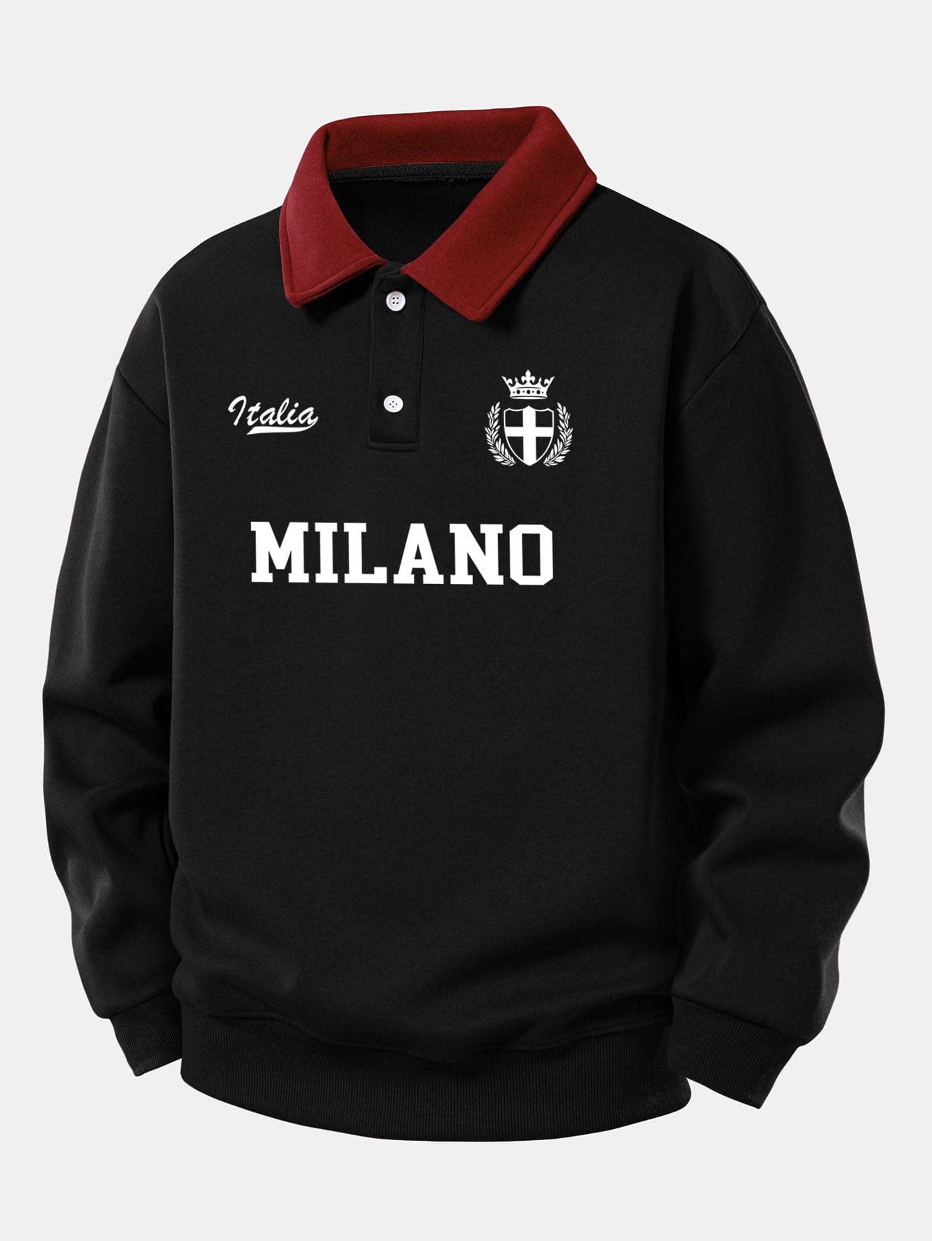 Velira Sweatshirts Juoda / XS Atsipalaidavęs Milano Spaudos Kontrastinis Polo Džemperis