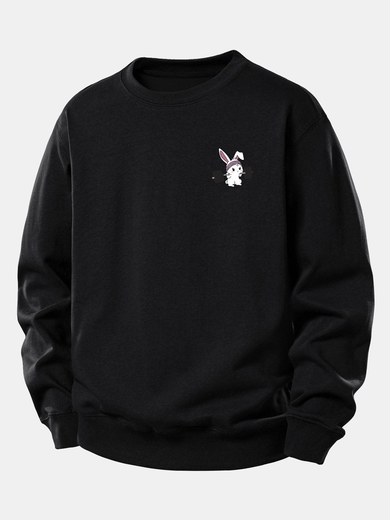 Velira Sweatshirts Juoda / XS Fitneso Kiškio Spaudas Laisvas Pjūvis Sportinis Megztinis