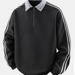 Velira Sweatshirts Juoda / XS Juostuotas Vaflinis Užtrauktuko Polo Kaklo Megztinis