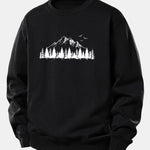 Velira Sweatshirts Juoda / XS Kalnų gamtos spauda laisvo kirpimo džemperis