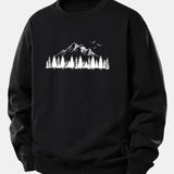 Velira Sweatshirts Juoda / XS Kalnų gamtos spauda laisvo kirpimo džemperis