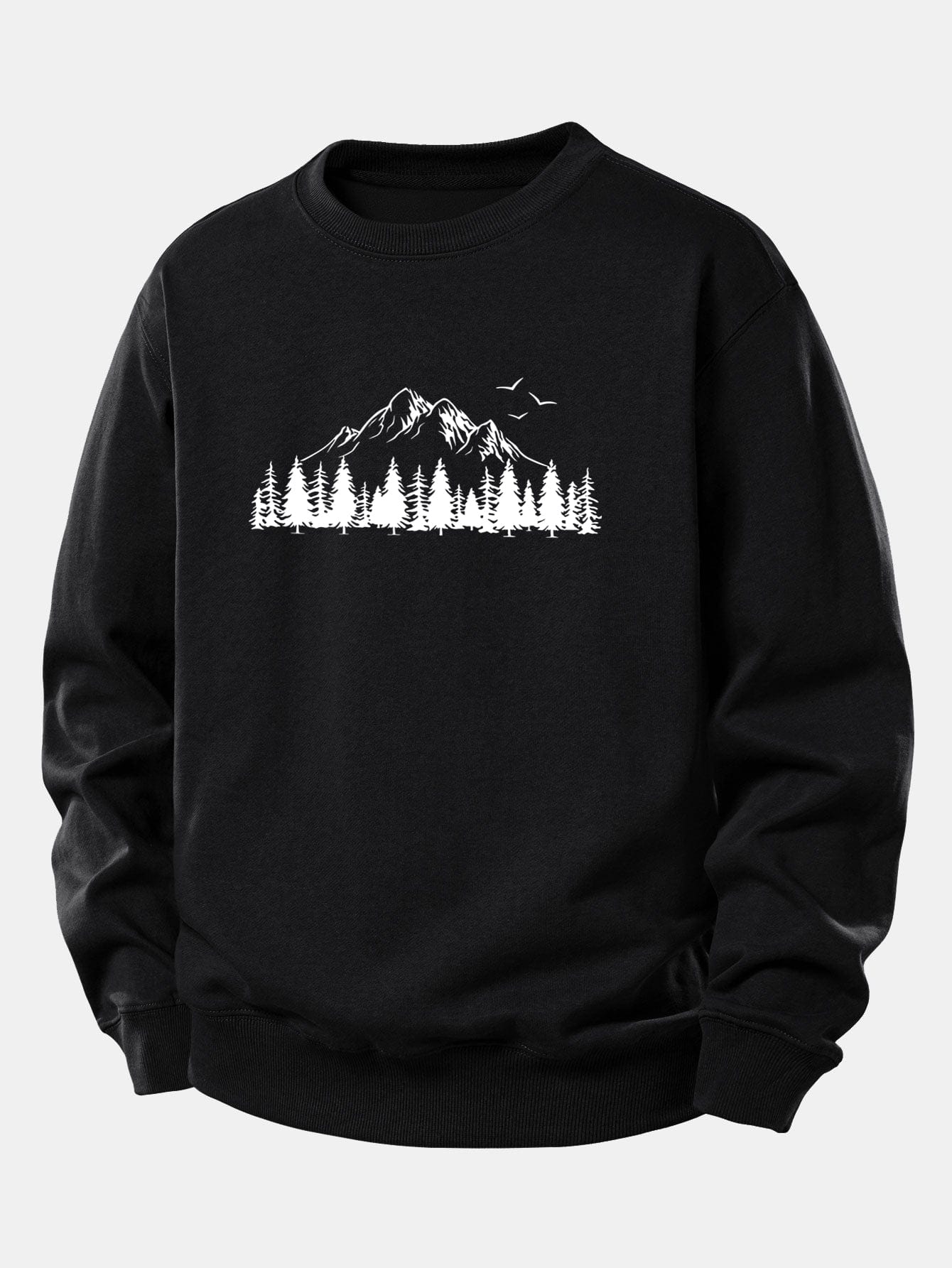 Velira Sweatshirts Juoda / XS Kalnų gamtos spauda laisvo kirpimo džemperis