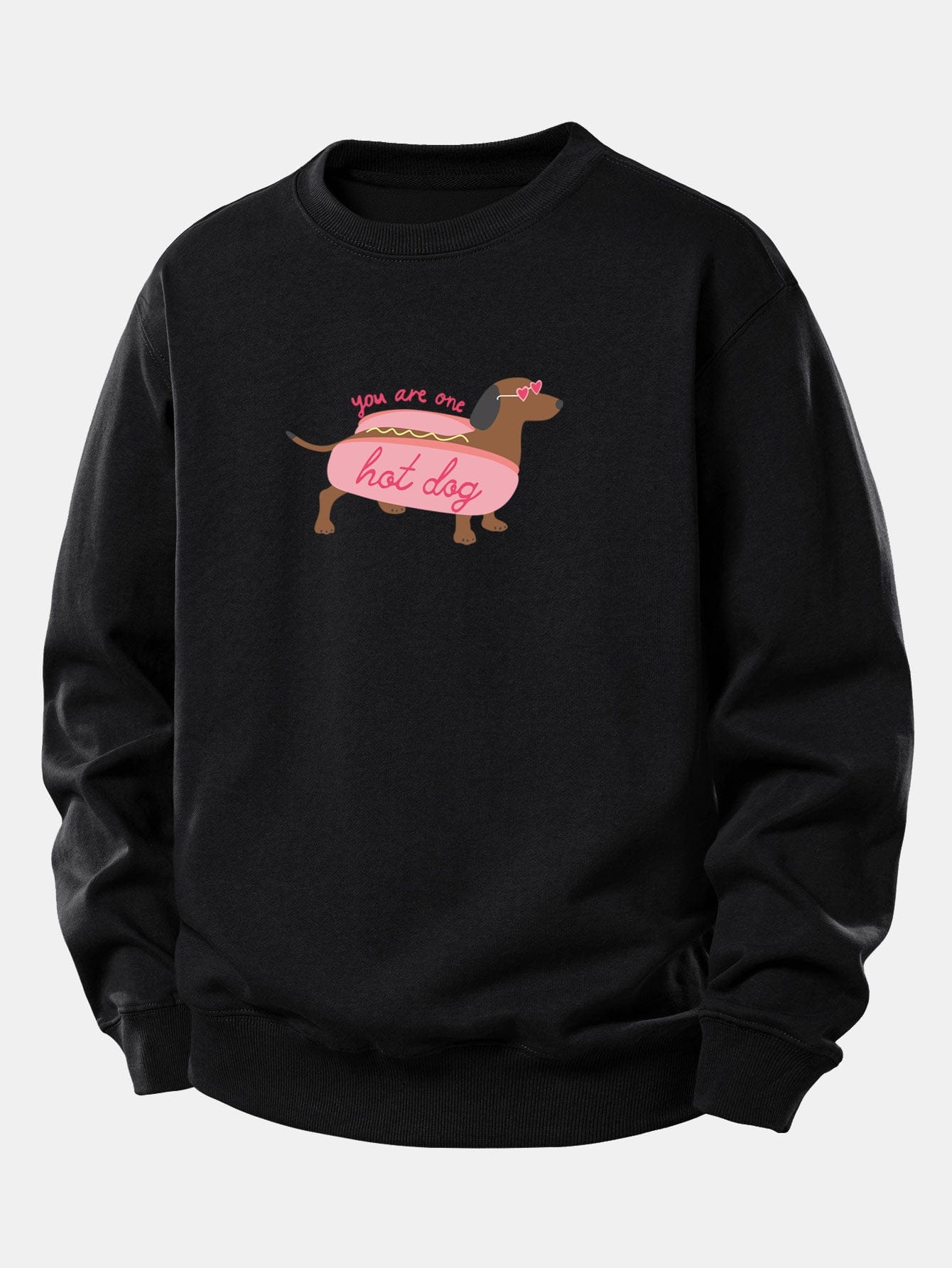 Velira Sweatshirts Juoda / XS Karštas Šuo Daksas Spauda Laisvas Palaidinukas