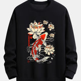 Velira Sweatshirts juoda / XS Koi žuvies lotoso rašto laisvas fit džemperis