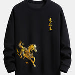 Velira Sweatshirts Juoda / XS Laimingas Arklių Metų Grafikos Laisvalaikio Pralaisvintas Megztinis