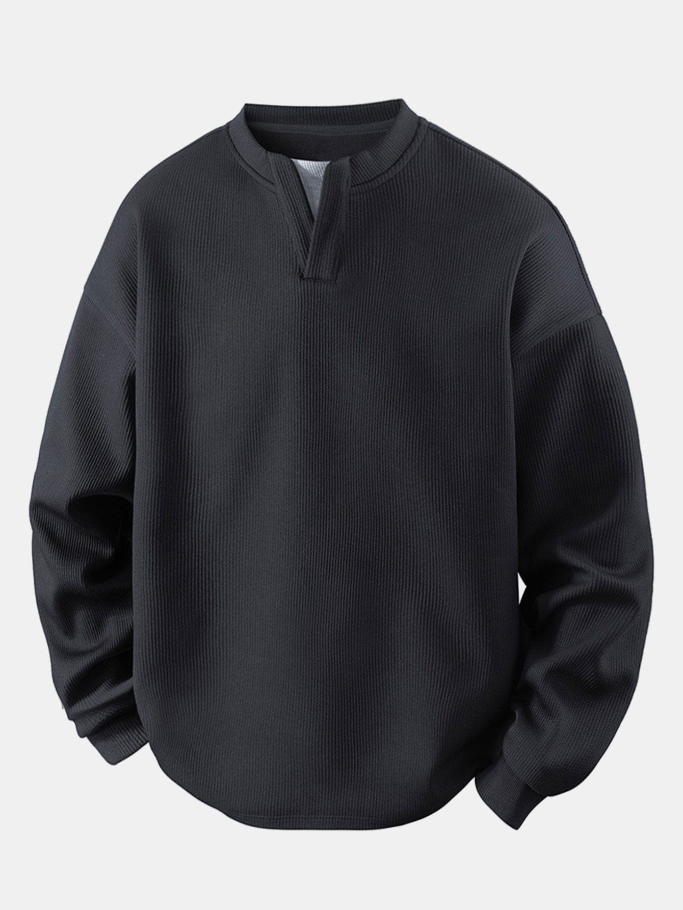 Velira Sweatshirts juoda / XS Laisvas Fit Waffle V formos Kaklo Megztinis